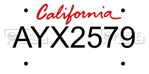 AYX2579 California License Plate