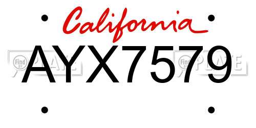 AYX7579 California License Plate
