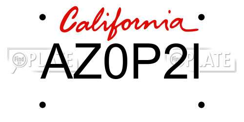 AZ0P2I California License Plate