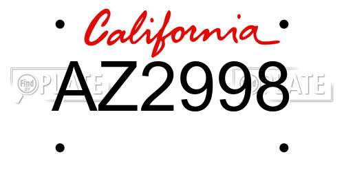 AZ2998 California License Plate