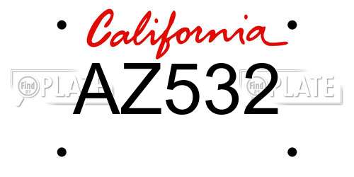 AZ532 California License Plate