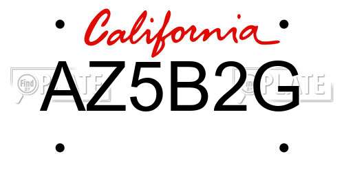 AZ5B2G California License Plate