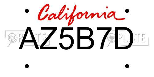 AZ5B7D California License Plate
