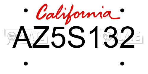 AZ5S132 California License Plate
