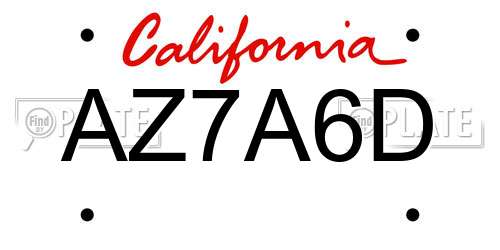 AZ7A6D California License Plate