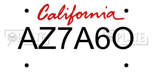 AZ7A6O California License Plate