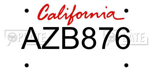 AZB876 California License Plate