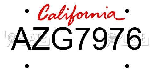 AZG7976 California License Plate