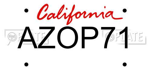 AZOP71 California License Plate
