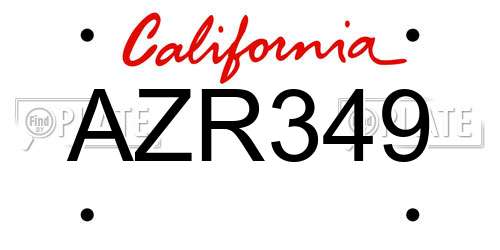 AZR349 California License Plate