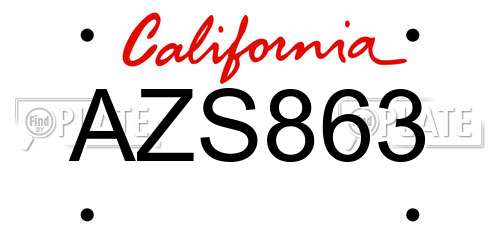 AZS863 California License Plate
