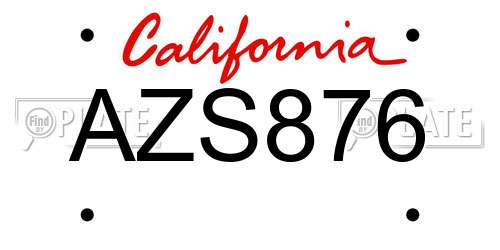 AZS876 California License Plate