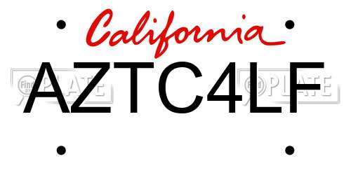 AZTC4LF California License Plate