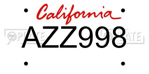 AZZ998 California License Plate
