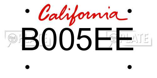 B005EE California License Plate
