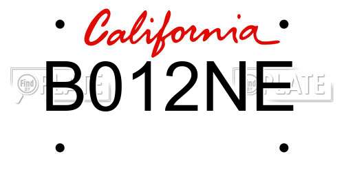 B012NE California License Plate
