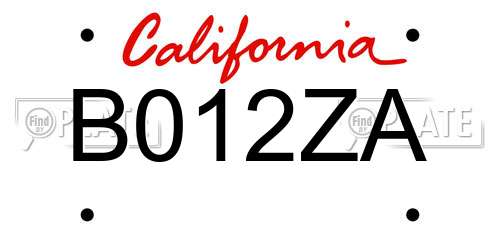 B012ZA California License Plate
