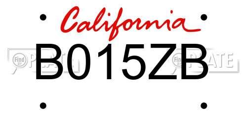 B015ZB California License Plate