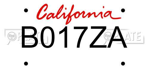 B017ZA California License Plate