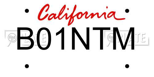 B01NTM California License Plate