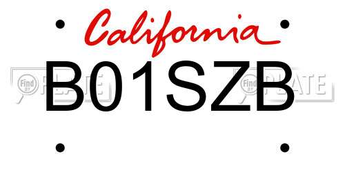 B01SZB California License Plate