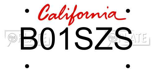 B01SZS California License Plate
