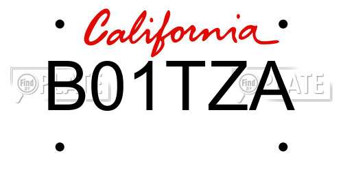 B01TZA California License Plate