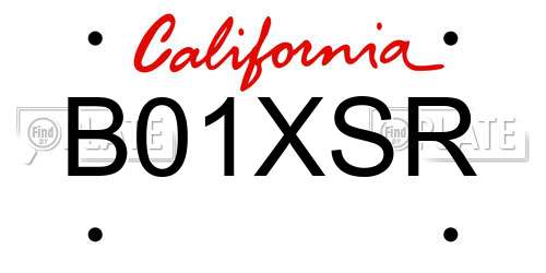 B01XSR California License Plate