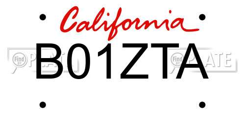 B01ZTA California License Plate
