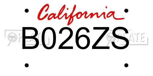 B026ZS California License Plate