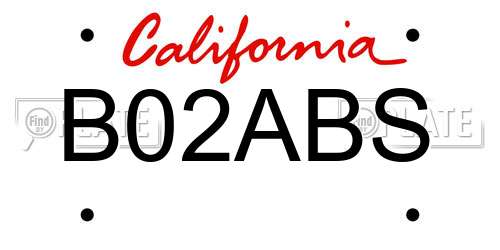 B02ABS California License Plate