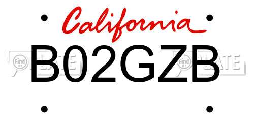 B02GZB California License Plate