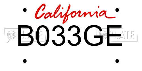 B033GE California License Plate