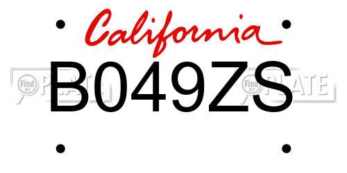 B049ZS California License Plate