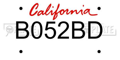 B052BD California License Plate
