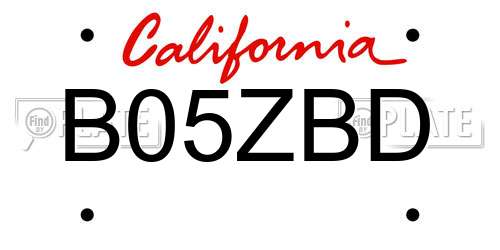 B05ZBD California License Plate