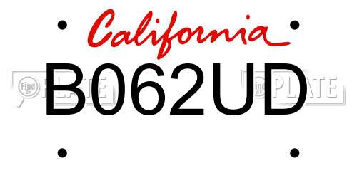 B062UD California License Plate