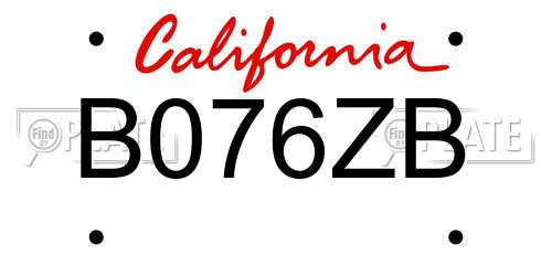 B076ZB California License Plate