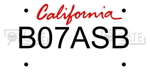 B07ASB California License Plate