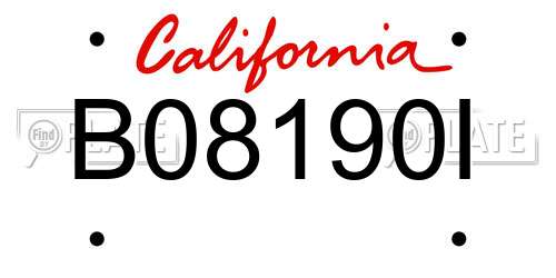 B08190I California License Plate