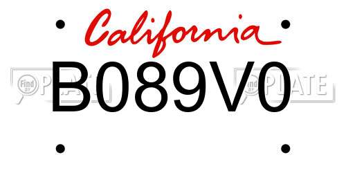 B089V0 California License Plate