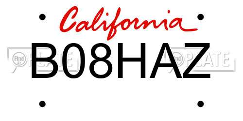 B08HAZ California License Plate