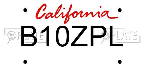 B10ZPL California License Plate