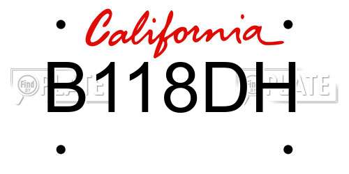 B118DH California License Plate