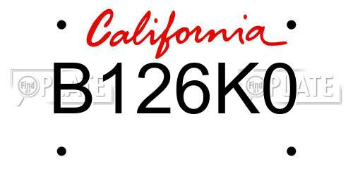 B126K0 California License Plate