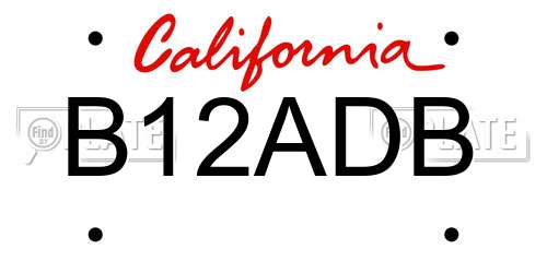 B12ADB California License Plate