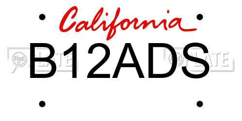 B12ADS California License Plate