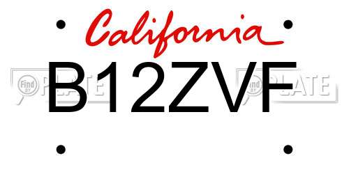 B12ZVF California License Plate