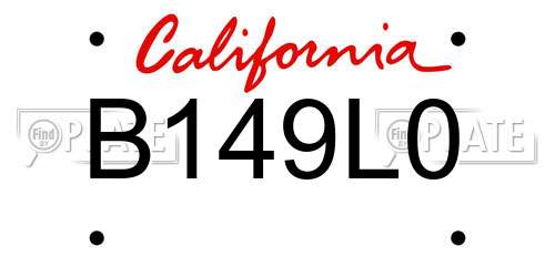 B149L0 California License Plate