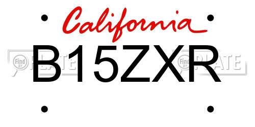 B15ZXR California License Plate